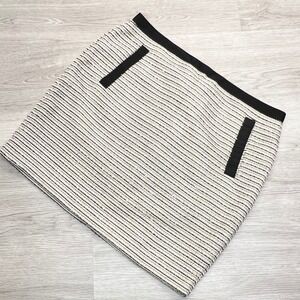 LOFT Tweed Skirt Black White Metallic Stripes Mini Size 12
